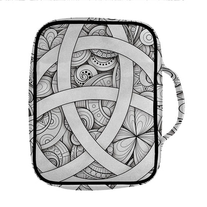 White Celtic Trinity Knot Symbol Print Front Pocket Bible Bag