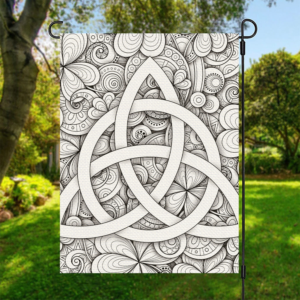 White Celtic Trinity Knot Symbol Print Garden Flag