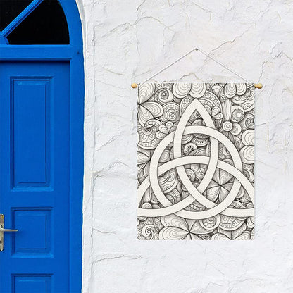 White Celtic Trinity Knot Symbol Print Garden Flag