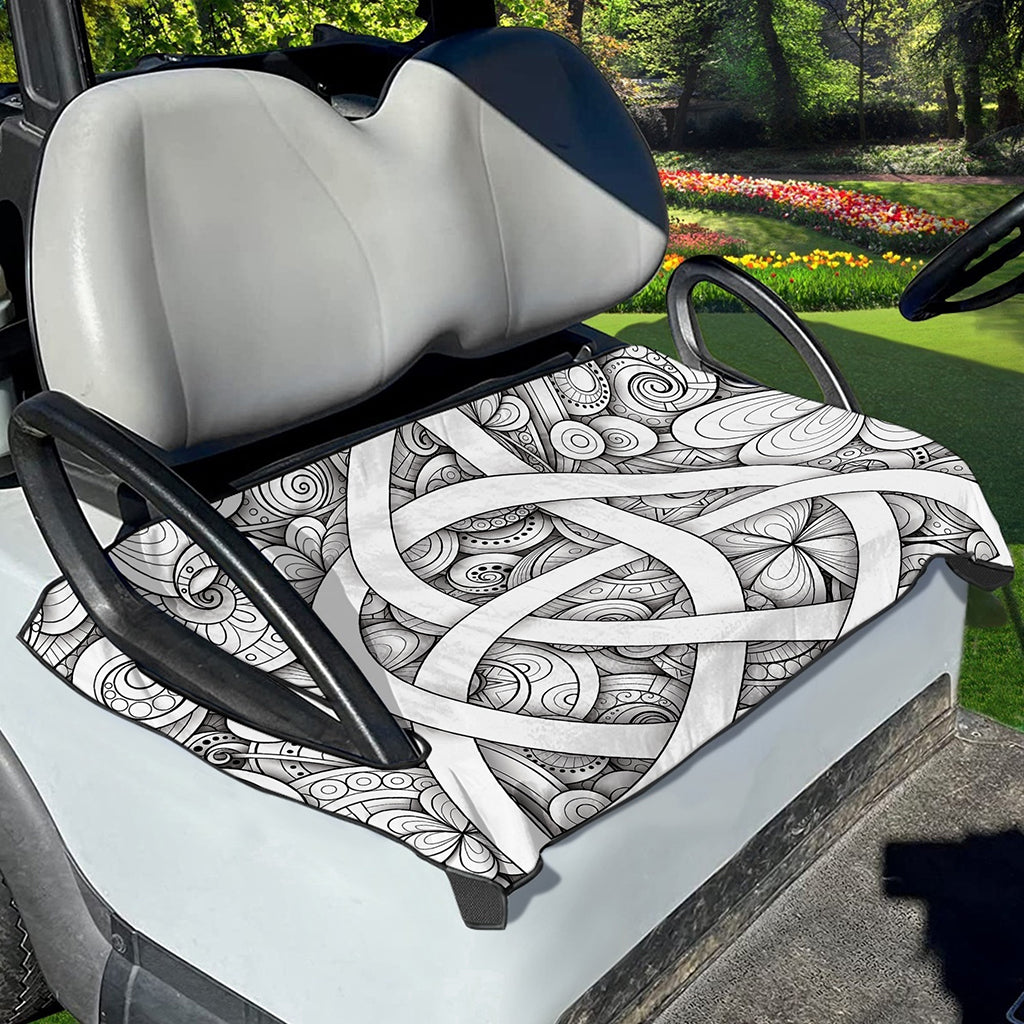 White Celtic Trinity Knot Symbol Print Golf Cart Seat Cover