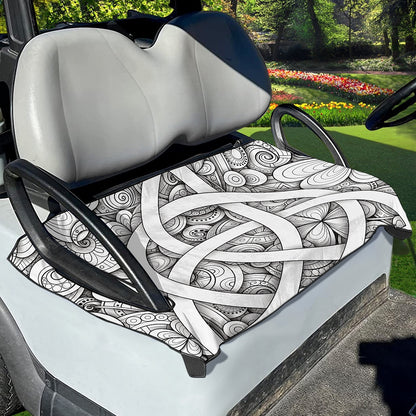 White Celtic Trinity Knot Symbol Print Golf Cart Seat Cover