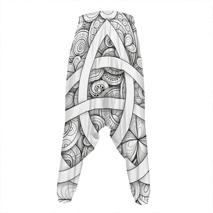 White Celtic Trinity Knot Symbol Print Hammer Pants
