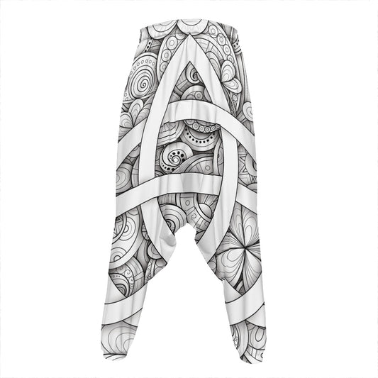 White Celtic Trinity Knot Symbol Print Hammer Pants