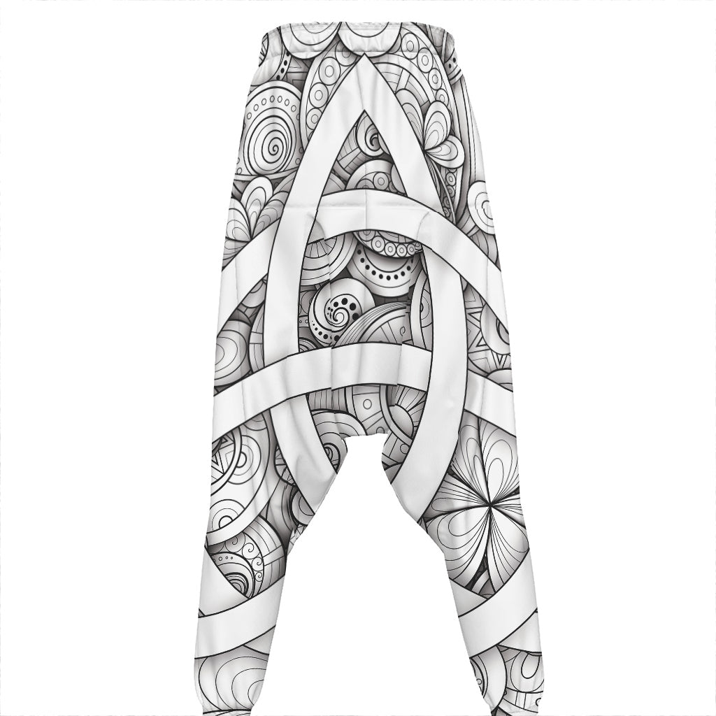 White Celtic Trinity Knot Symbol Print Hammer Pants