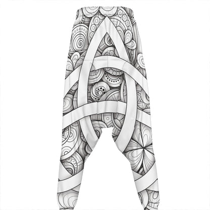 White Celtic Trinity Knot Symbol Print Hammer Pants