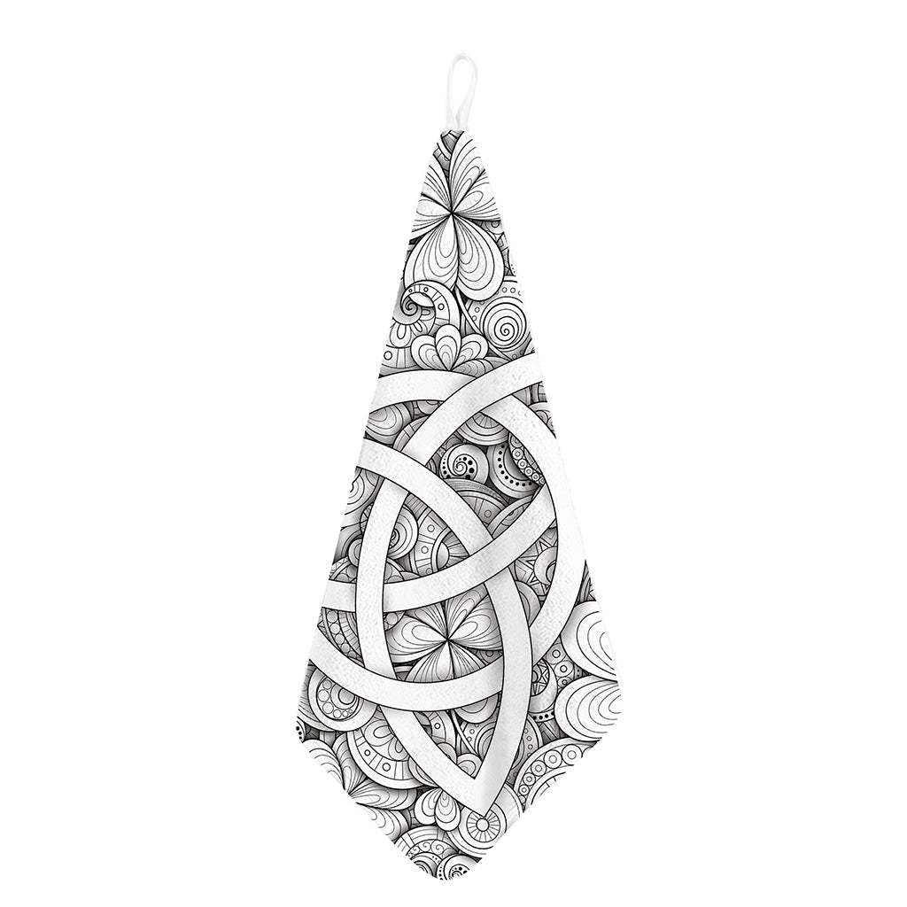 White Celtic Trinity Knot Symbol Print Hand Towel