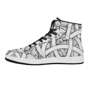 White Celtic Trinity Knot Symbol Print High Top Leather Sneakers