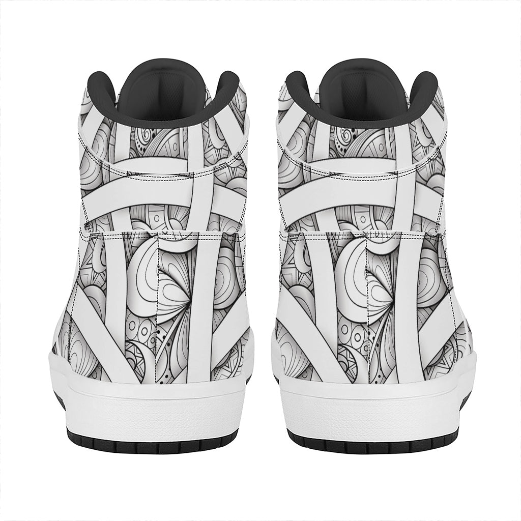 White Celtic Trinity Knot Symbol Print High Top Leather Sneakers