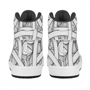 White Celtic Trinity Knot Symbol Print High Top Leather Sneakers