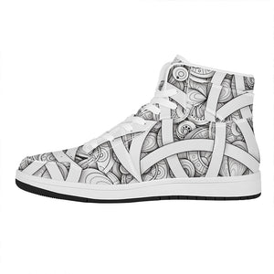 White Celtic Trinity Knot Symbol Print High Top Leather Sneakers