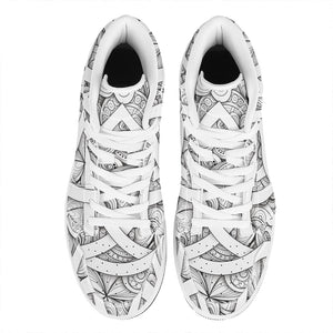 White Celtic Trinity Knot Symbol Print High Top Leather Sneakers