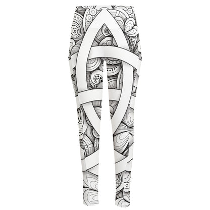 White Celtic Trinity Knot Symbol Print High-Waisted Pocket Leggings