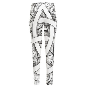 White Celtic Trinity Knot Symbol Print High-Waisted Pocket Leggings