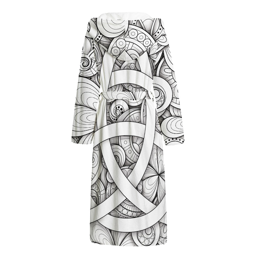 White Celtic Trinity Knot Symbol Print Hooded Bathrobe