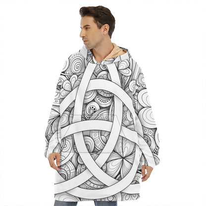 White Celtic Trinity Knot Symbol Print Hoodie Blanket