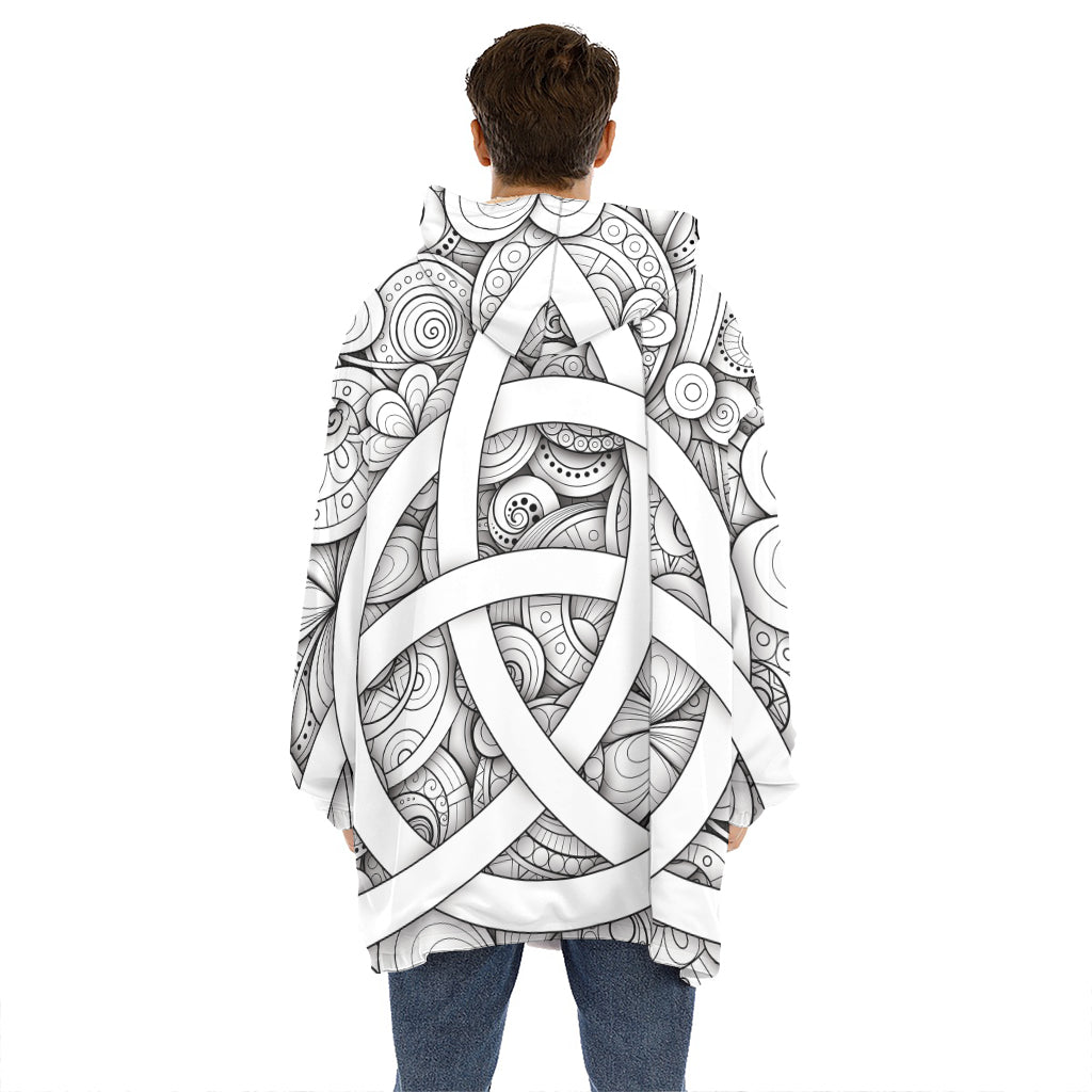 White Celtic Trinity Knot Symbol Print Hoodie Blanket