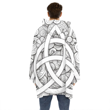 White Celtic Trinity Knot Symbol Print Hoodie Blanket