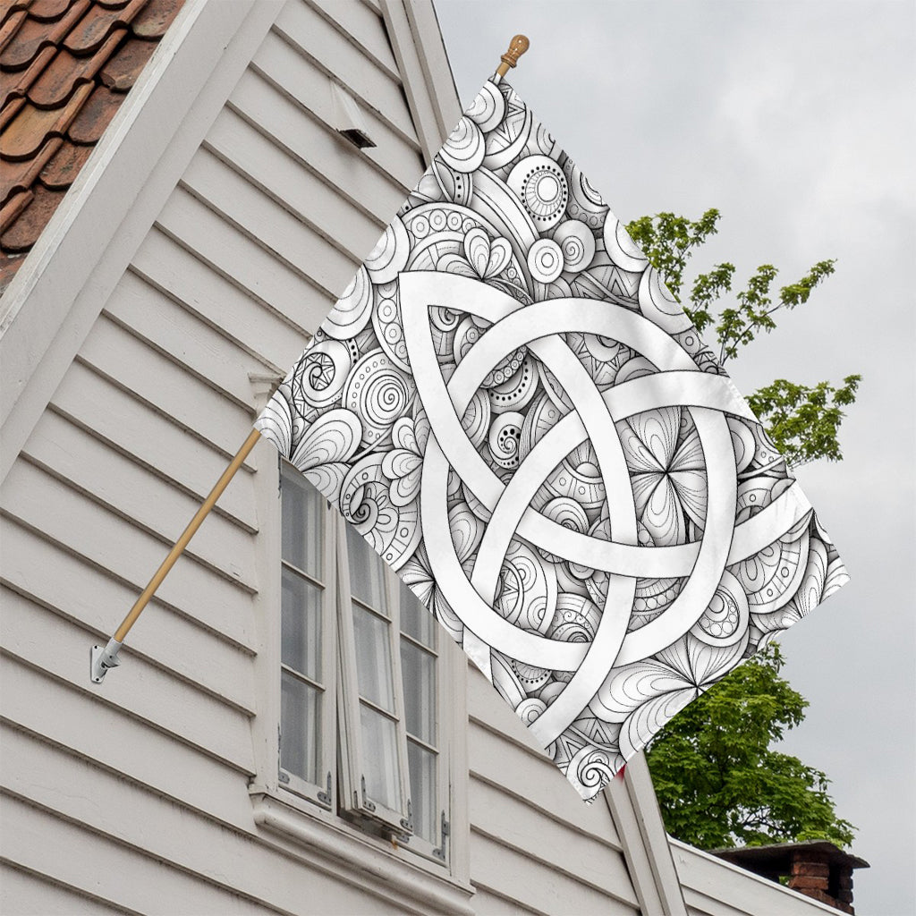 White Celtic Trinity Knot Symbol Print House Flag