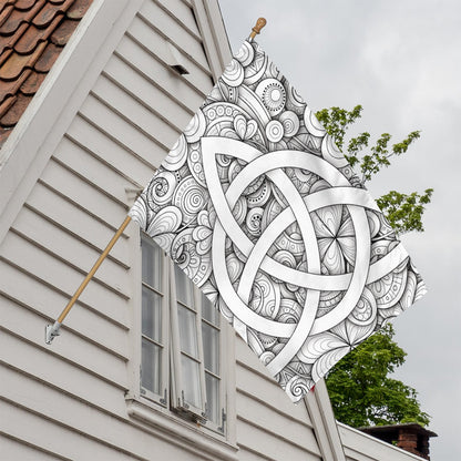 White Celtic Trinity Knot Symbol Print House Flag