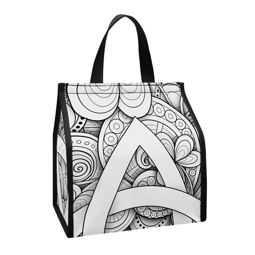 White Celtic Trinity Knot Symbol Print Insulated Lunch Tote