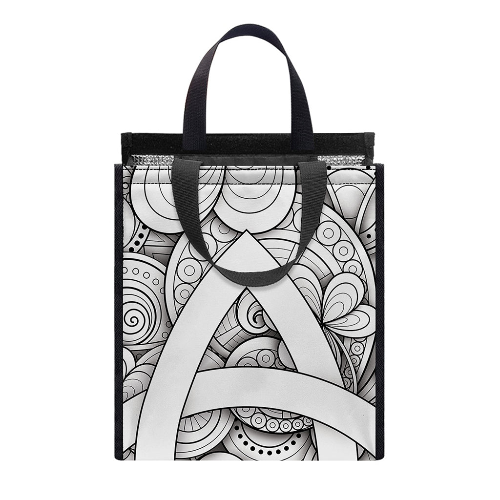 White Celtic Trinity Knot Symbol Print Insulated Lunch Tote