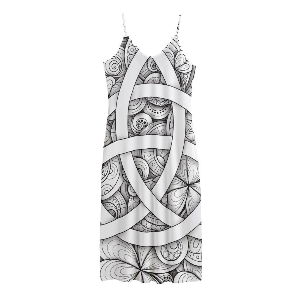 White Celtic Trinity Knot Symbol Print Jersey Midi Cami Dress
