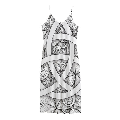 White Celtic Trinity Knot Symbol Print Jersey Midi Cami Dress