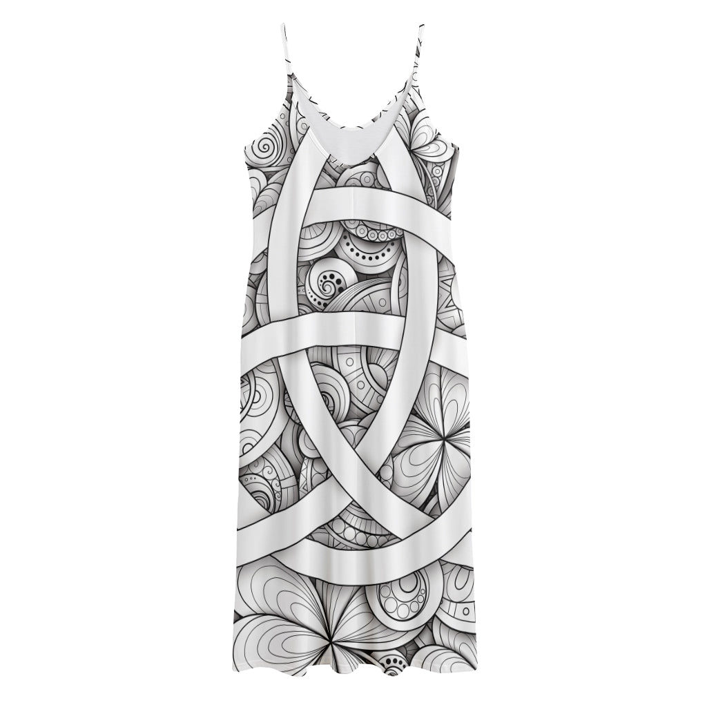 White Celtic Trinity Knot Symbol Print Jersey Midi Cami Dress