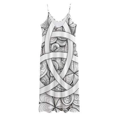 White Celtic Trinity Knot Symbol Print Jersey Midi Cami Dress