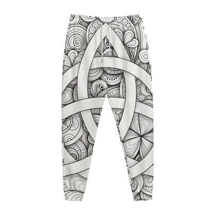White Celtic Trinity Knot Symbol Print Jogger Pants