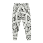 White Celtic Trinity Knot Symbol Print Jogger Pants