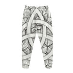 White Celtic Trinity Knot Symbol Print Jogger Pants