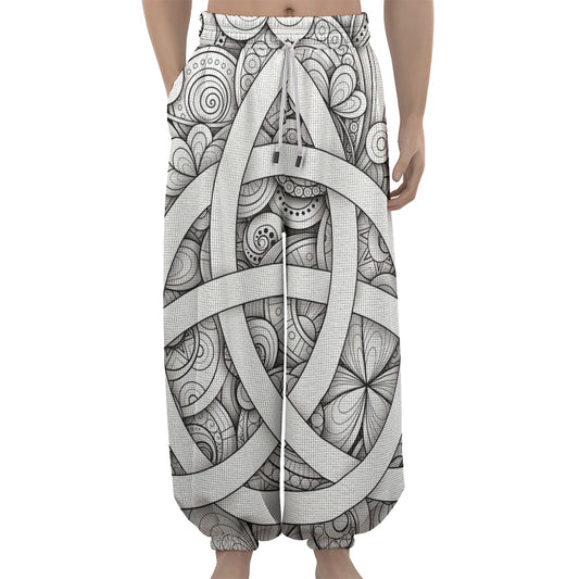 White Celtic Trinity Knot Symbol Print Lantern Pants