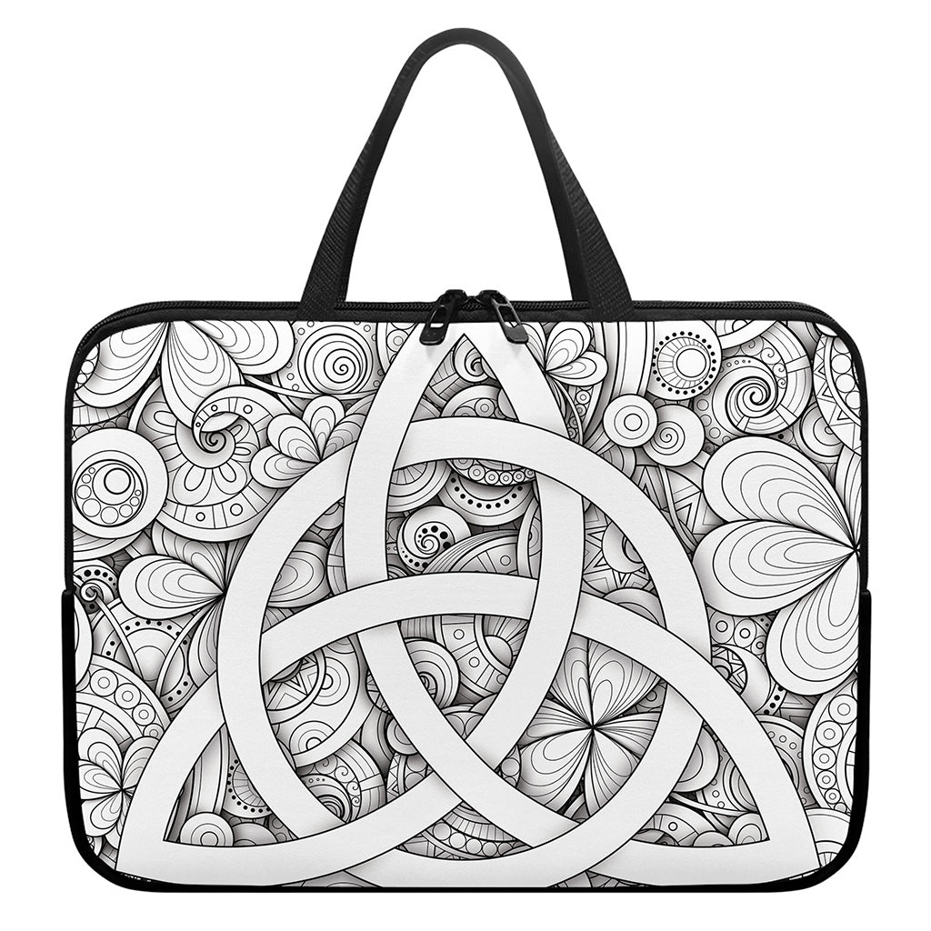 White Celtic Trinity Knot Symbol Print Laptop Sleeve With Handle