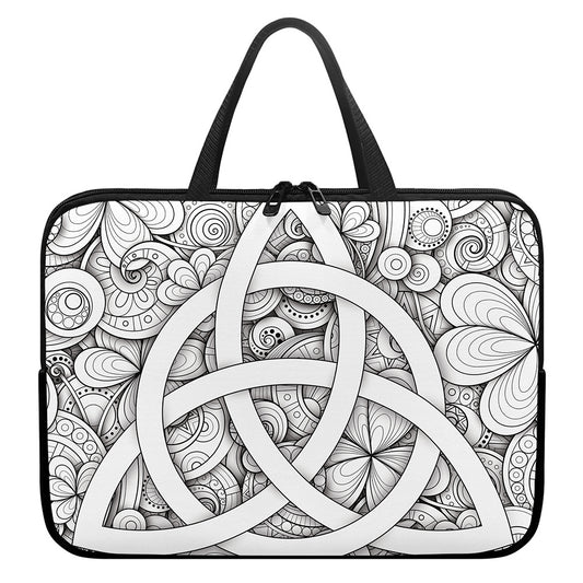 White Celtic Trinity Knot Symbol Print Laptop Sleeve With Handle