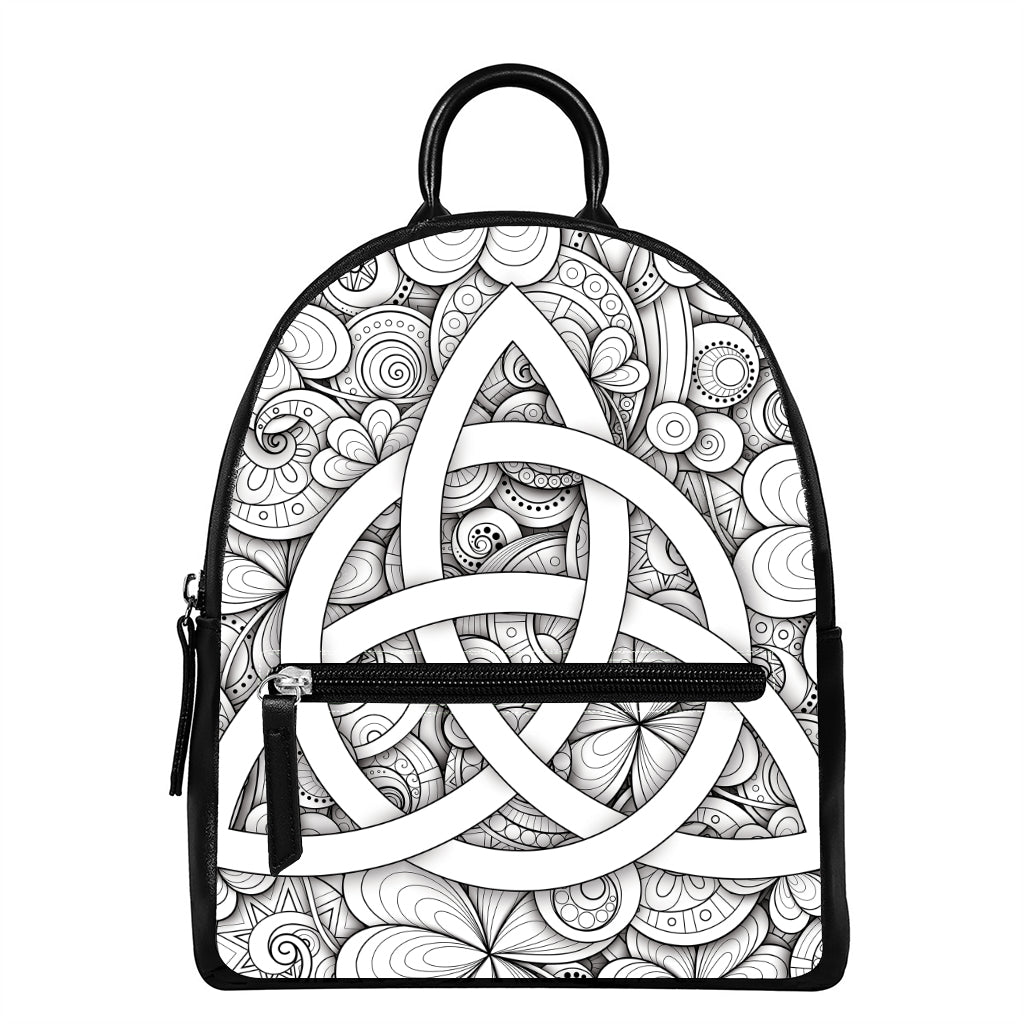 White Celtic Trinity Knot Symbol Print Leather Backpack