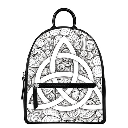 White Celtic Trinity Knot Symbol Print Leather Backpack