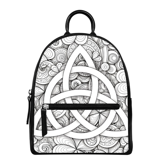 White Celtic Trinity Knot Symbol Print Leather Backpack