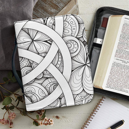 White Celtic Trinity Knot Symbol Print Leather Bible Cover
