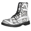 White Celtic Trinity Knot Symbol Print Lace-Up Boots