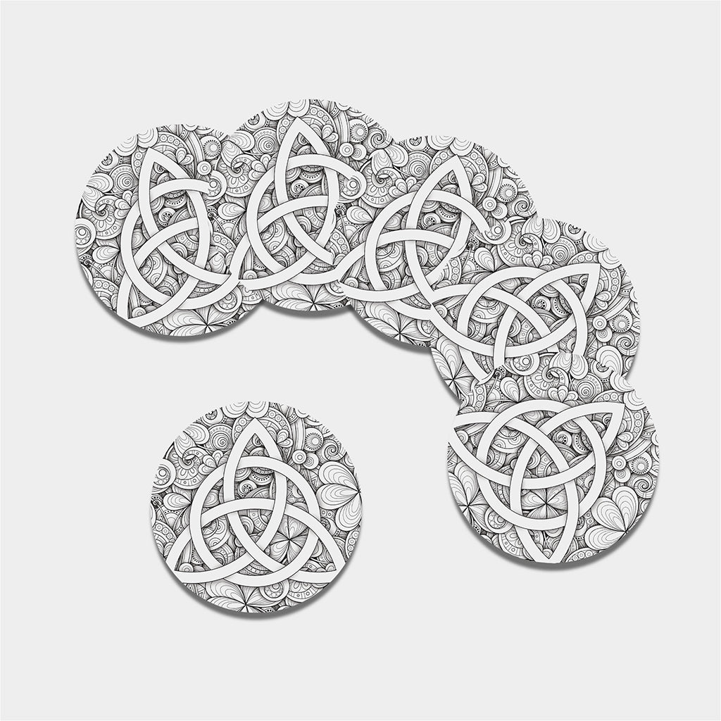 White Celtic Trinity Knot Symbol Print Leather Coaster Set