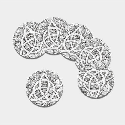 White Celtic Trinity Knot Symbol Print Leather Coaster Set