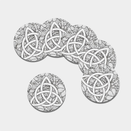 White Celtic Trinity Knot Symbol Print Leather Coaster Set