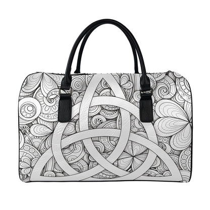 White Celtic Trinity Knot Symbol Print Leather Duffle Bag