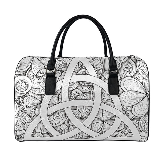 White Celtic Trinity Knot Symbol Print Leather Duffle Bag