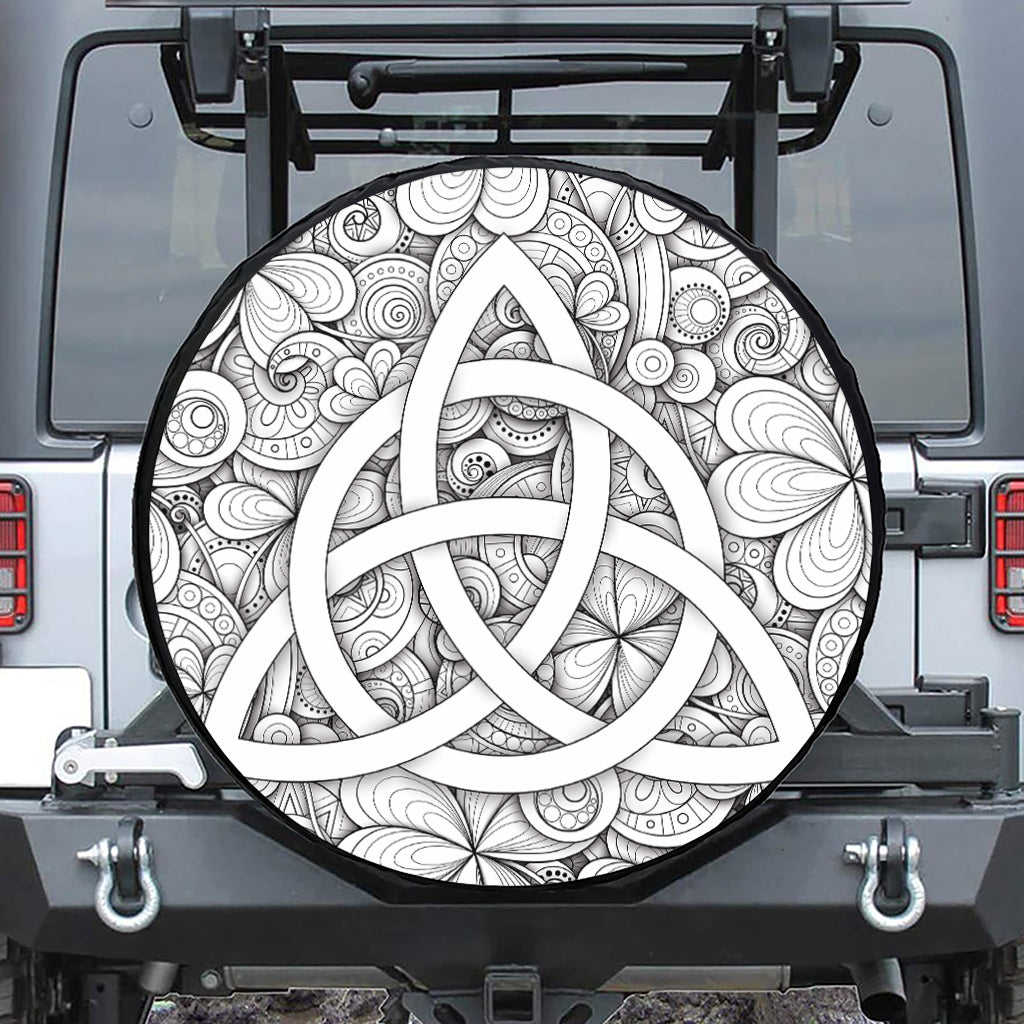 White Celtic Trinity Knot Symbol Print Leather Spare Tire Cover