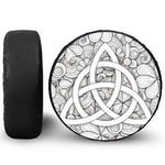 White Celtic Trinity Knot Symbol Print Leather Spare Tire Cover