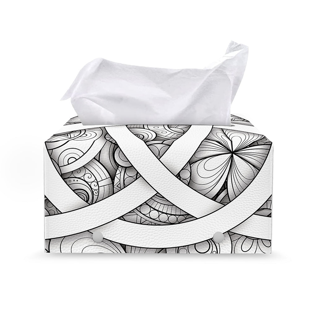White Celtic Trinity Knot Symbol Print Leather Tissue Box Cover
