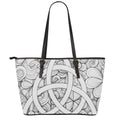 White Celtic Trinity Knot Symbol Print Leather Tote Bag With Zipper
