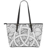 White Celtic Trinity Knot Symbol Print Leather Tote Bag